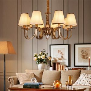 Luxury chandelier living room lamp wrought iron imitation copper home bedroom dining room lamp modern fabric double-layer lamps