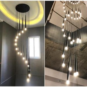 LED spiral living room chandelier simple hotel lobby staircase chandelier lighting interior home decoration long hanging lights