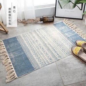 Ethnic Linen Cotton Woven Printed Area Rugs Tufted Tassels Plain Tapestry Throw Rug Washable Handmade Floor Mat Indoor Doormat