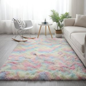 Colorful Carpet Shaggy Girl Room Bedside Rugs Cute Rainbow Color Soft Fluffy Plush Rug For Bedroom Nordic Home Decor