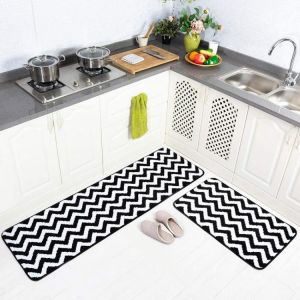 Carvapet Long Kitchen Mats Microfiber Chevron Non-Slip Doormat Hallway Geometric Bath Rug Doormat Runner Carpet Set