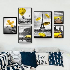 Modern City Landscape Paintings On Canvas Wall Art Nordic Yellow Scenery Posters And Prints Wall Pictures For Living Room Decor