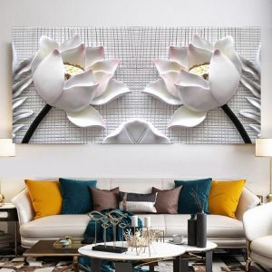 אביזרים לעיצוב הבית תמונות Large Paintings 3D Art Flower Lotus Poster Wall Art Canvas Prints Painting Wall Art Picture for Living Room Home Decor