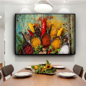 Grains Spices Spoon Canvas Painting Cuadros Scandinavian Wall Art Pictures Wall Art for Living Room Home Decor (No Frame)