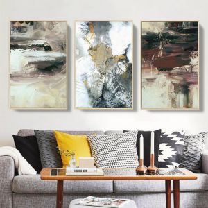 Nordic Abstract Canvas color spalsh Modern golden painting poster print unique decor wall art pictures for living room bedroom