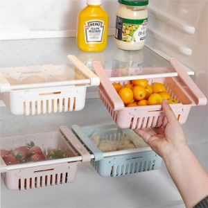 Refrigerator Storage Rack Pull-out Drawer Organiser Space Saver Kitchen Organizer Adjustable Kitchen Fridge Freezer Shelf Holder