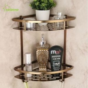 Antique Brushed Bathroom Shelves Double Layer Bronze Corner Shower Shampoo Soap Cosmetic Storage Shelf Bathroom Products