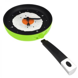 Frying Pan Clock with Fried Egg  Kitchen Cafe Wall Clock  Green