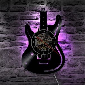 אביזרים לעיצוב הבית שעוני קיר Vinyl Record LED Wall Clock Modern Design Music Theme Guitar Clock Wall Watch Home Decor Musical Instruments Gift For Music Love