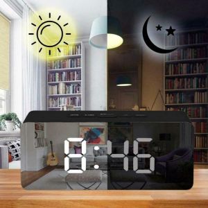 Electronic Digital LED Mirror Alarm Clock Home Night Lights Table Desktop Office Temperature Display Snooze Multi-function Clock