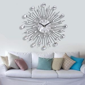 33 cm old metal crystal wall clock luxury diamond 3d large modern wall clock design node home decor