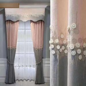 Morandi Embossed Embroidered Northern European Simple High-End Beaded Embroidered  Luxury Curtains for Living Room Bedroom