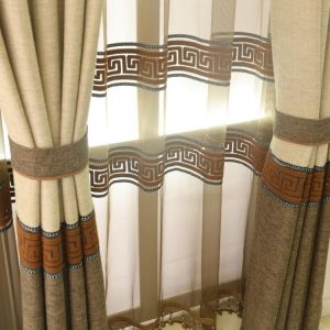 Modern Curtains for Living Room Bedroom Minimalist Chinese Style Splicing Cloth Finished Curtains Blackout Curtain Tulle Curtain