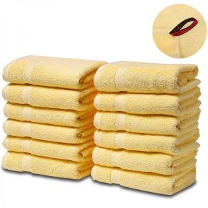 SEMAXE מגבת יוקרה סט 100% כותנה ספיגת מים גבוהה עבה רכה - חבילה של 12. כביסה, מגבת שטיפת כלים ביתית. צהוב