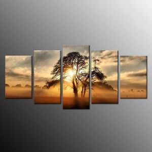 אביזרים לעיצוב הבית תמונות עץ על רקע הזריחה הדפסת HD  ציור קיר אמנות תמונת בית תפאורה 5 יחידות ללא מסגרת