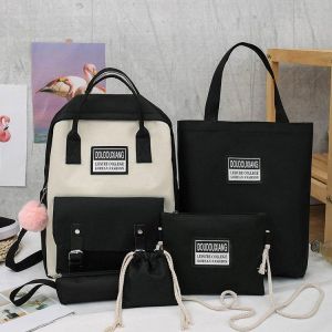 LITTHING 5 Piece/Set High School backpack Bags for Teenage Girls Canvas Travel Backpack Women Bookbags Teen Student Schoolbag
