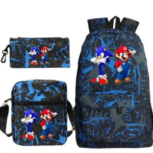 Cartoon 3Pcs/Set Mario Sonic Shadow Backpacks For Kids Print Boys Girls Primary Schoolbag Students Suit Backpacks Gifts