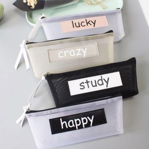 Transparent Pencil Case Mesh Pencil Bag For Kids Girls Gift Office School Supplies Kawaii Stationery Nylon Zipper Pencilcase