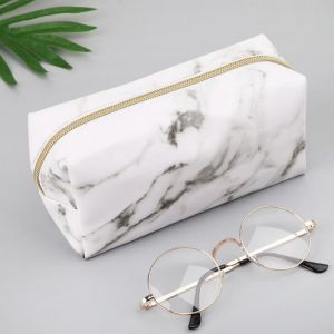 Large Cute Pencil Case Pen Box Zipper Bags Marble Makeup Storage Supplies 1014