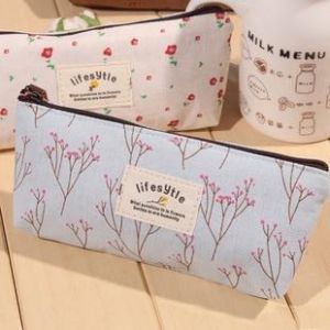 Cute Kawaii Floral Flower Canvas Zipper Pencil Cases Lovely Fabric Flower Tree Pen Bags School Supplies Free shipping