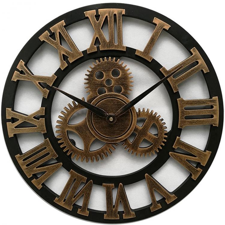 אביזרים לעיצוב הבית שעוני קיר Hot 3D large classic vintage wooden wall clock retro gear hanging clock Roman numeral horologe European style decor living room