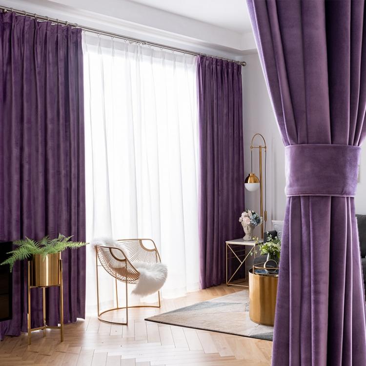 אביזרים לעיצוב הבית וילונות European Style Purple Velvet Curtain  for Living Room Bedroom New Custom Nordic Simple Modern Blackout Window Curtains